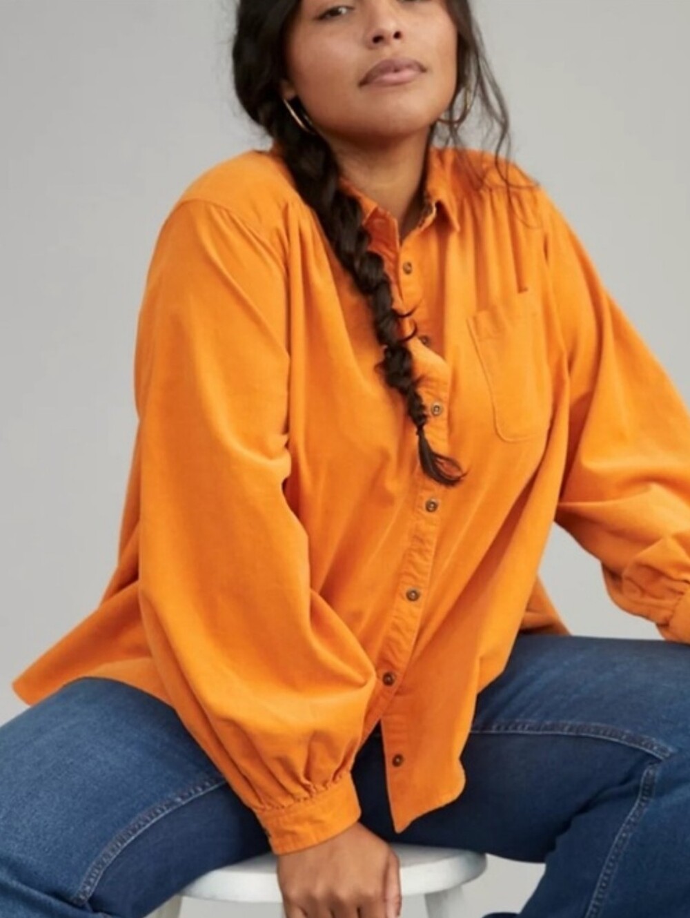 Pilcro and the Letterpress Relaxed Button-Down Cordurory Shirt in Orange Medium